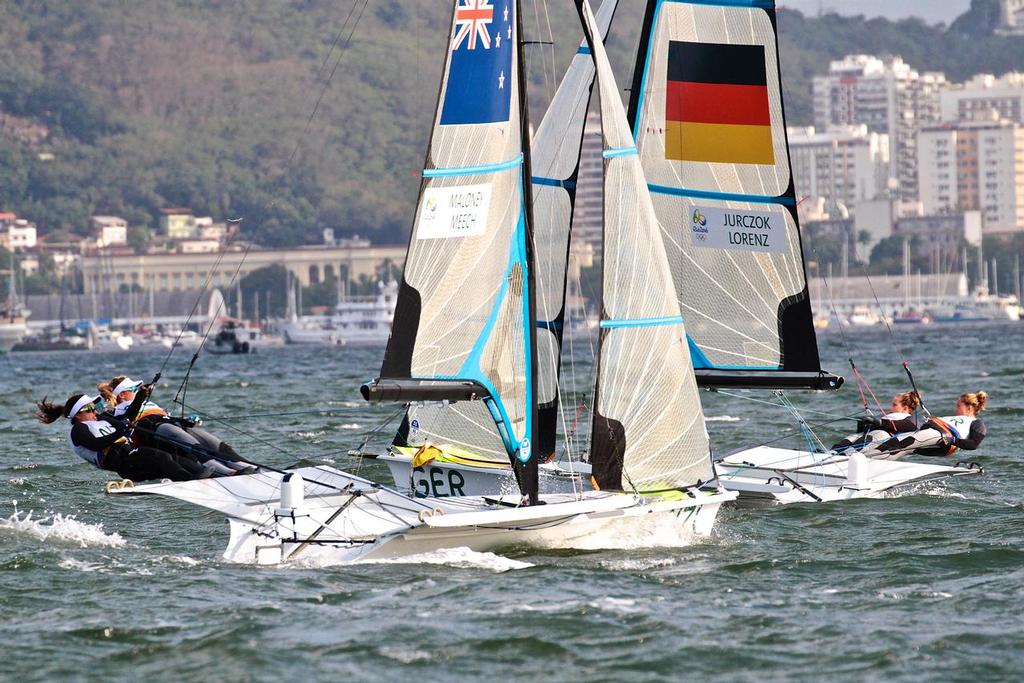 First cross for Molly Meech and Alex Maloney - 49erFX Leg 1 - Medal Race - 2016 Sailing Olympics © Richard Gladwell www.photosport.co.nz